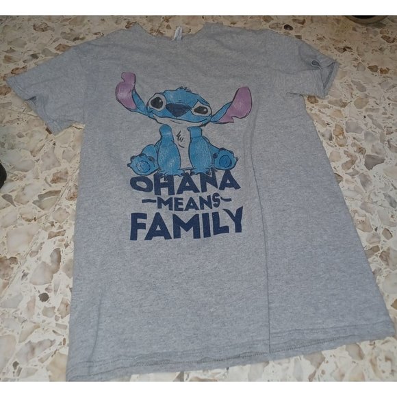 Lilo & Stitch Graphic Tee "Ohana Means Family" Small Gray & Blue - Picture 1 of 4